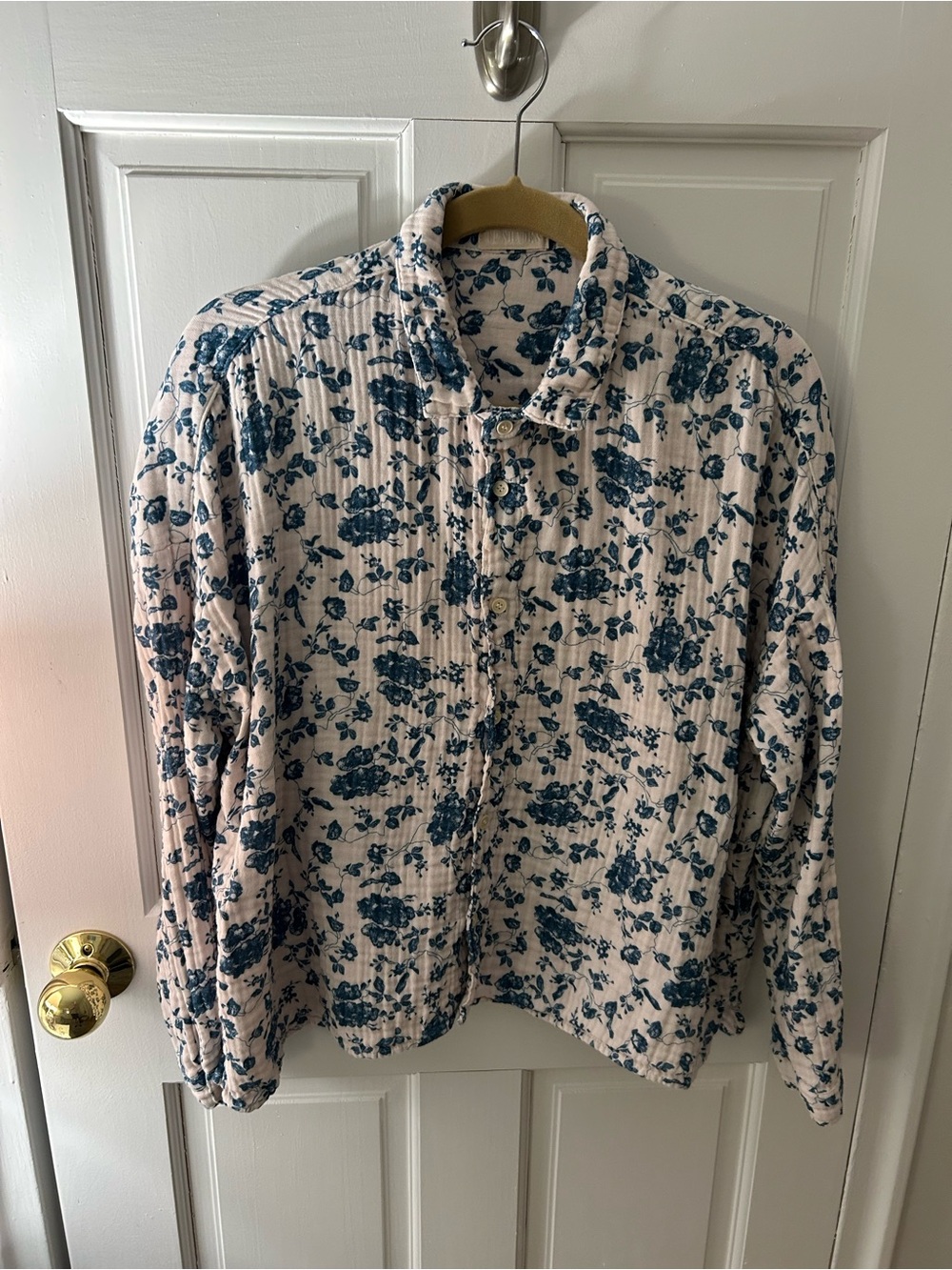 CP Shades Cream Quilted Button-Front Jacket with Blue Floral Print